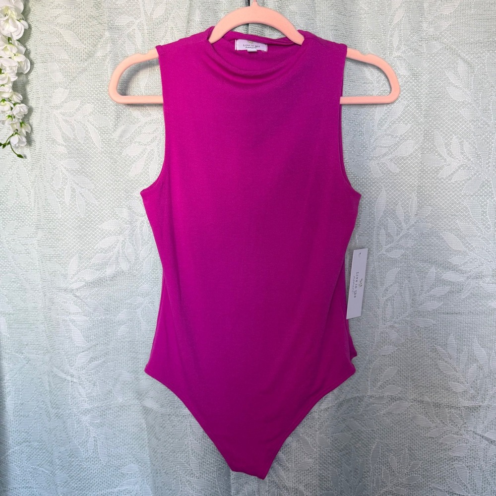 New Live in‎ the Moment Womens Lg Magenta Pink Mock Neck Sleeveless Bodysuit